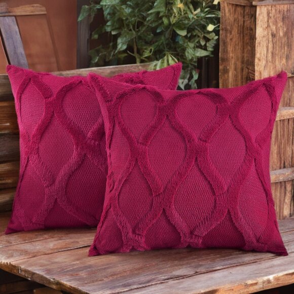 Decorative Pillow Covers 2pc Soft Accent Couch Boho Farmhouse Cottage Decor Red - Picture 1 of 12